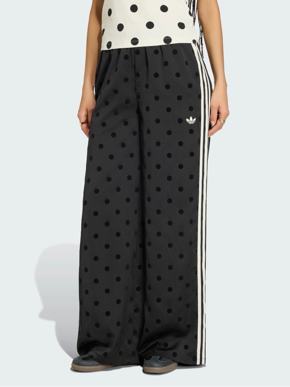 Adidas Originals women SATIN POLKA DOTS WIDE LEG PANT black and white 2XL